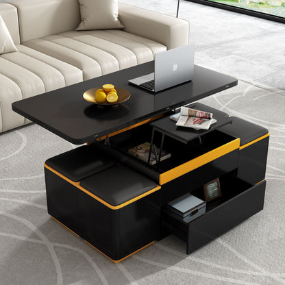 Multi Functional Adjustable Coffee Table With 4 Storage Stools