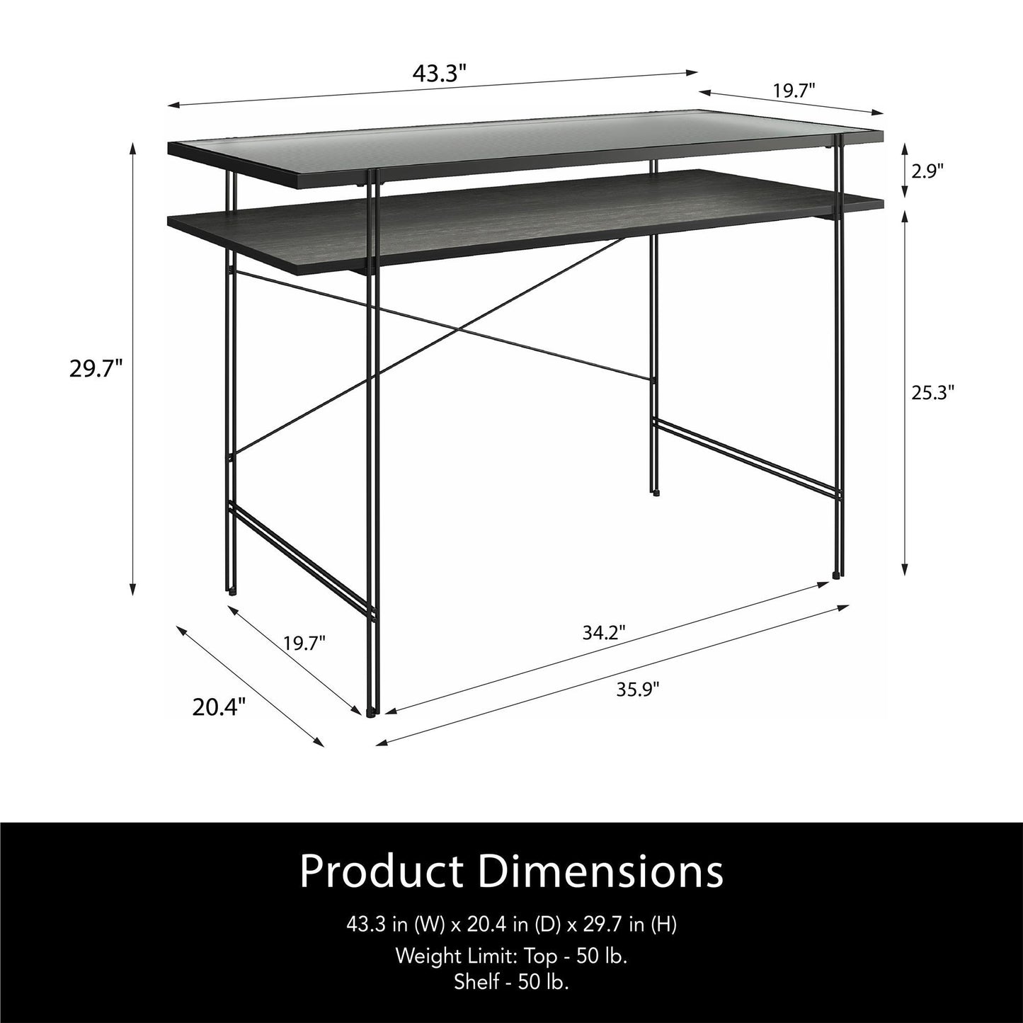 Vance - Computer Desk With Fluted Glass Desktop - Black