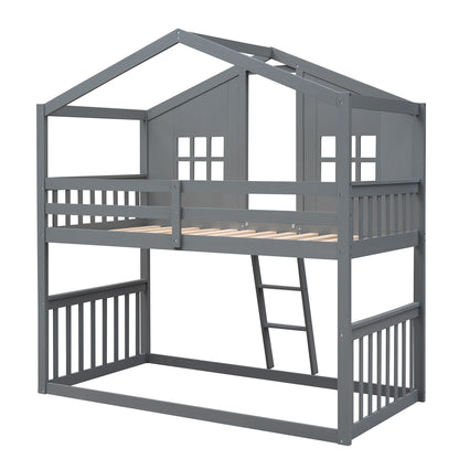 House Bunk Bed With Ladder, Wood Bed