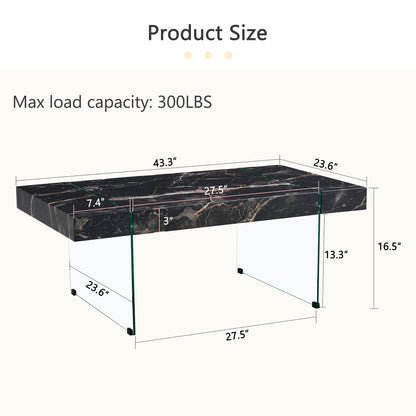 Modern Marble Patterned Coffee Table With Tempered Glass Legs