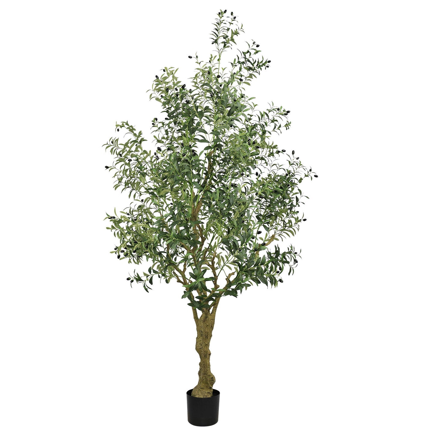 Tall Artificial Olive Tree Large Faux Potted Tree With Natural Trunk And Lifelike Olive Leaves And Fruit - Green