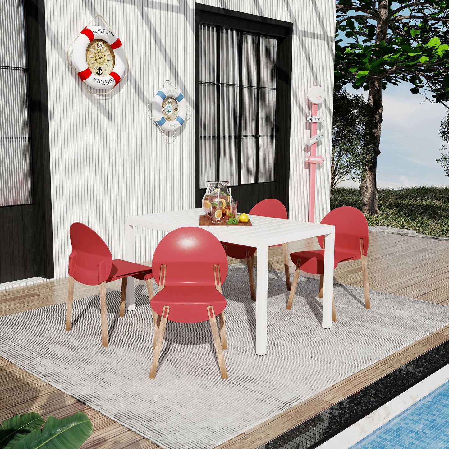 4 Piece Set Of Single Chairs With Long Table