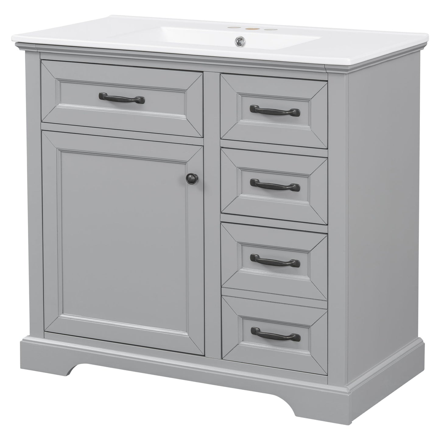 36" Bathroom Vanity With Sink, 2 Tip-Out Drawers, Soft Close Hinges