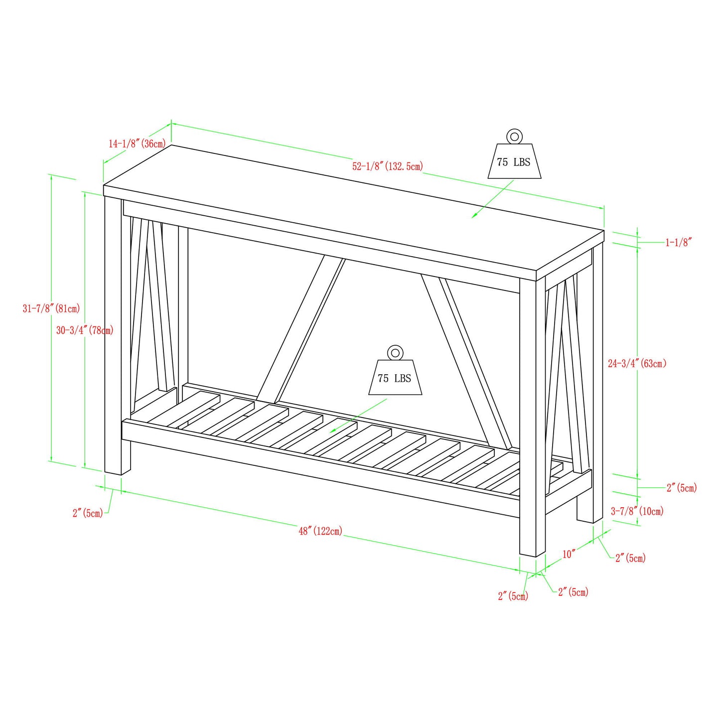 Farmhouse A Frame Entry Table With Lower Shelf