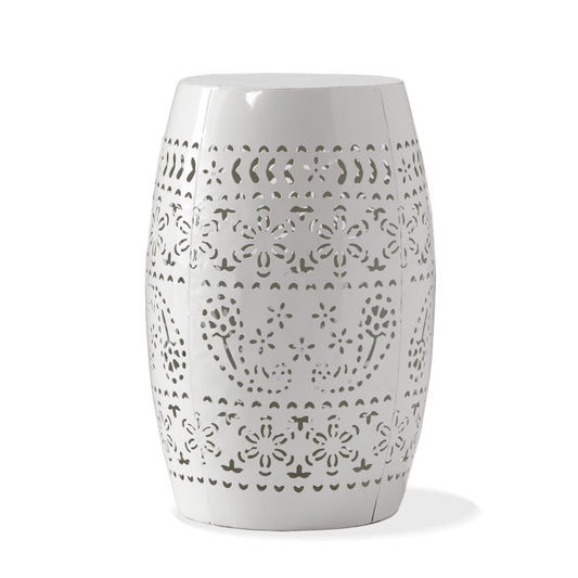 Transitional Ruby - Side Table With Lace Cut Design - White