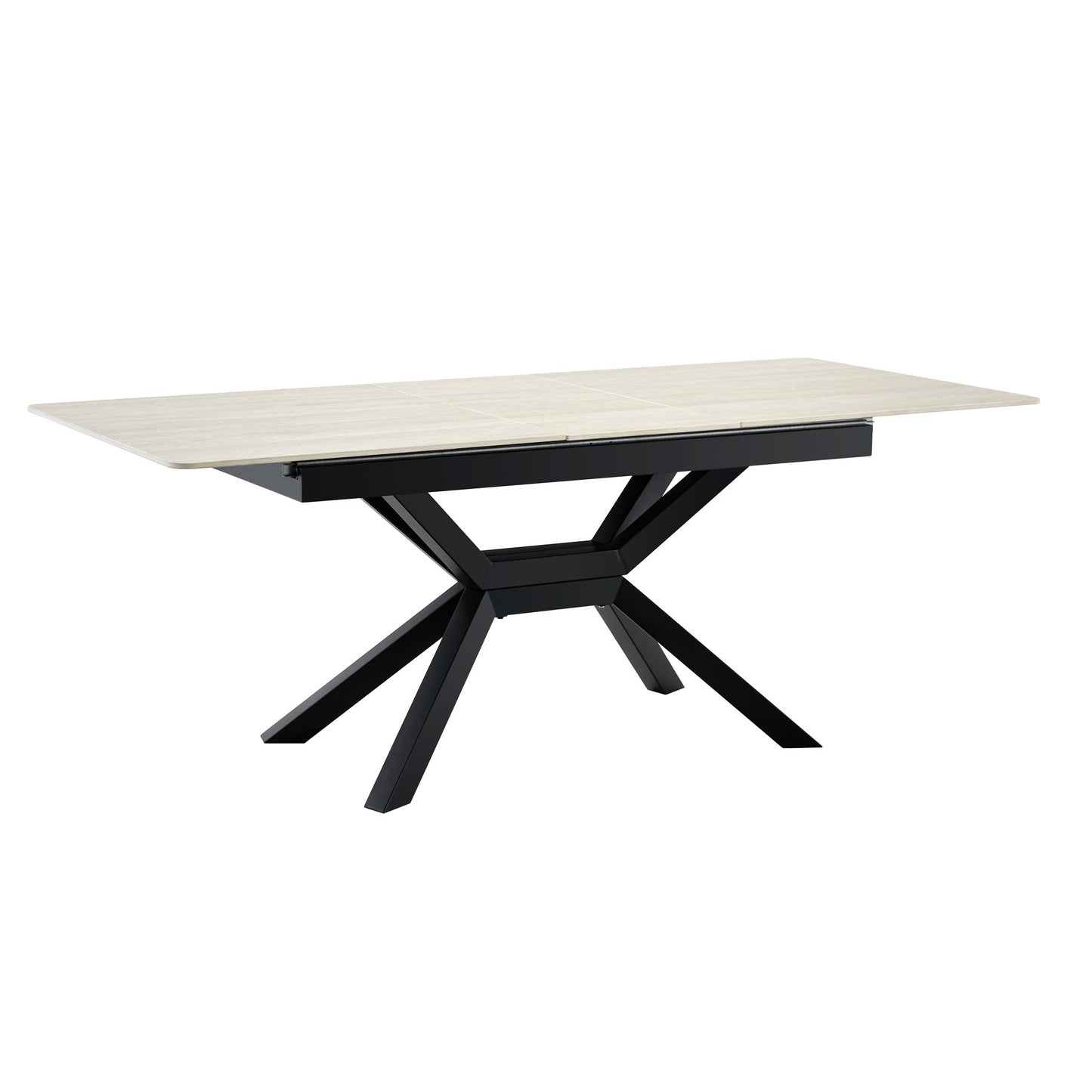 Rectangular Extendable Dining Table With Geometric X Frame, Kitchen Table For Dining Room - Beige
