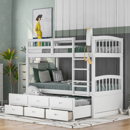 Bunk Bed With Trundle And Drawers, Arched Headboard And Footboard