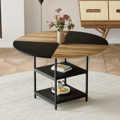 Modern Splicing Circular Dining Table With Double Layer Storage - Black / Wood
