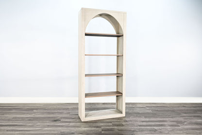 Tall Arched Wood Bookshelf With Open Shelving