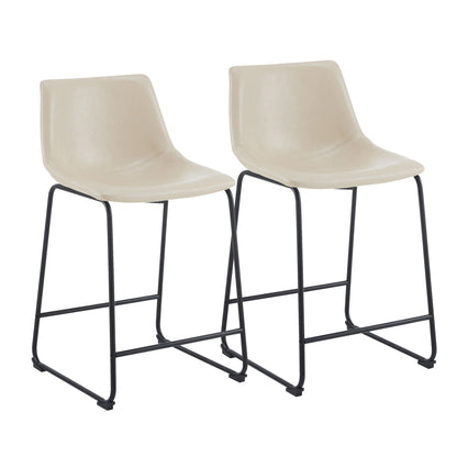 Vintage Style Armless Industrial Counter Stool With Metal Legs And Footrest For Kitchen Island, Cafe, Pub, Bar Counter (Set of 2) - Cream / Black