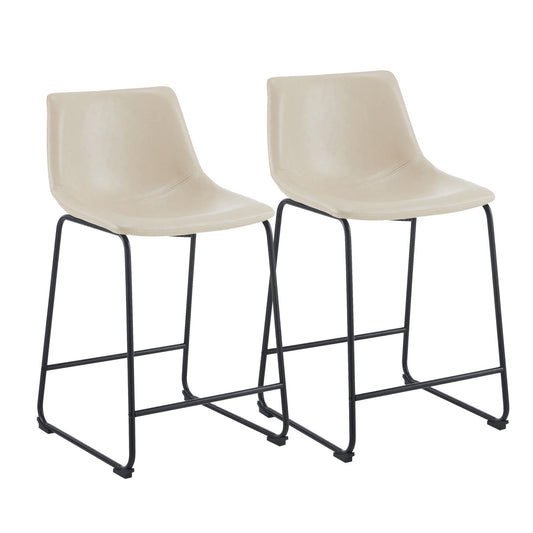 Vintage Style Armless Industrial Counter Stool With Metal Legs And Footrest For Kitchen Island, Cafe, Pub, Bar Counter (Set of 2) - Cream / Black