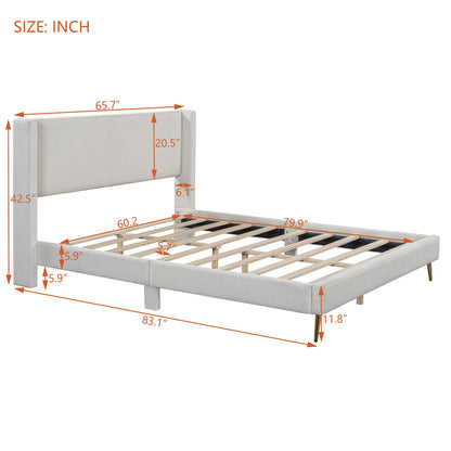Platform Contemporary Bed With Legs And Upholstered Headboard