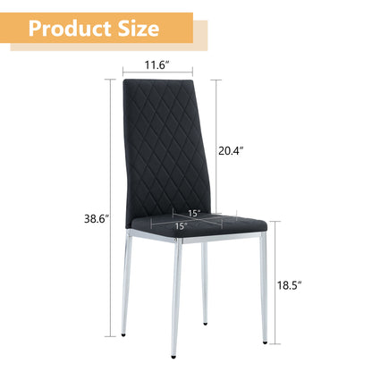 Modern Grid Armless High Backrest Dining Chair Set With Electroplated Metal Legs In Material 6 Piece - Black