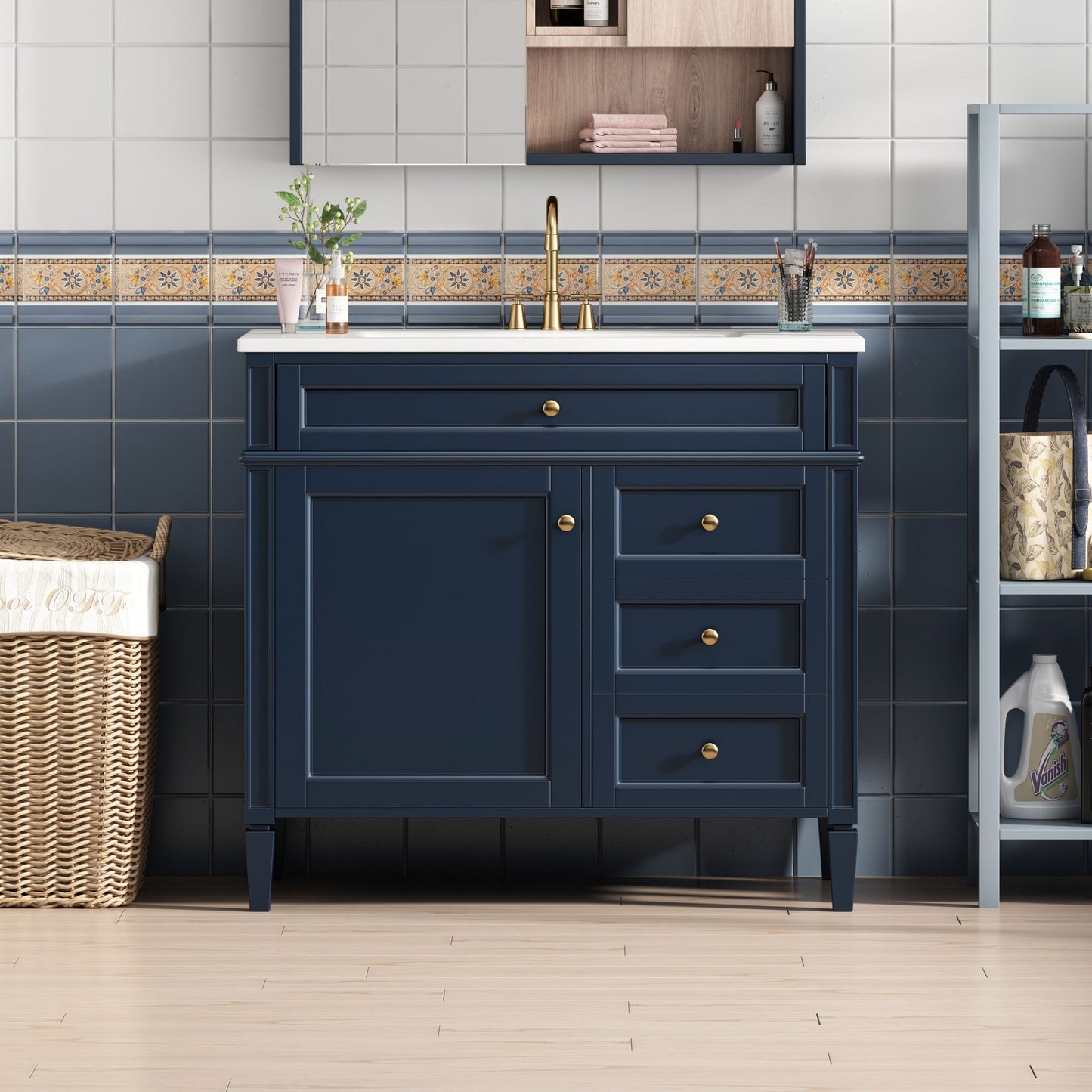 Bathroom Vanity & Top Sink, Modern Bathroom Storage Cabinet With 2 Drawers And A Tip-Out Drawer