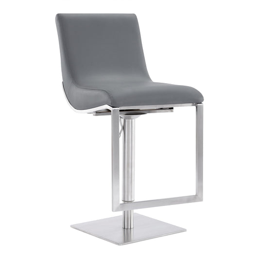 Victory - Contemporary Swivel Barstool - Brushed Silver / Gray