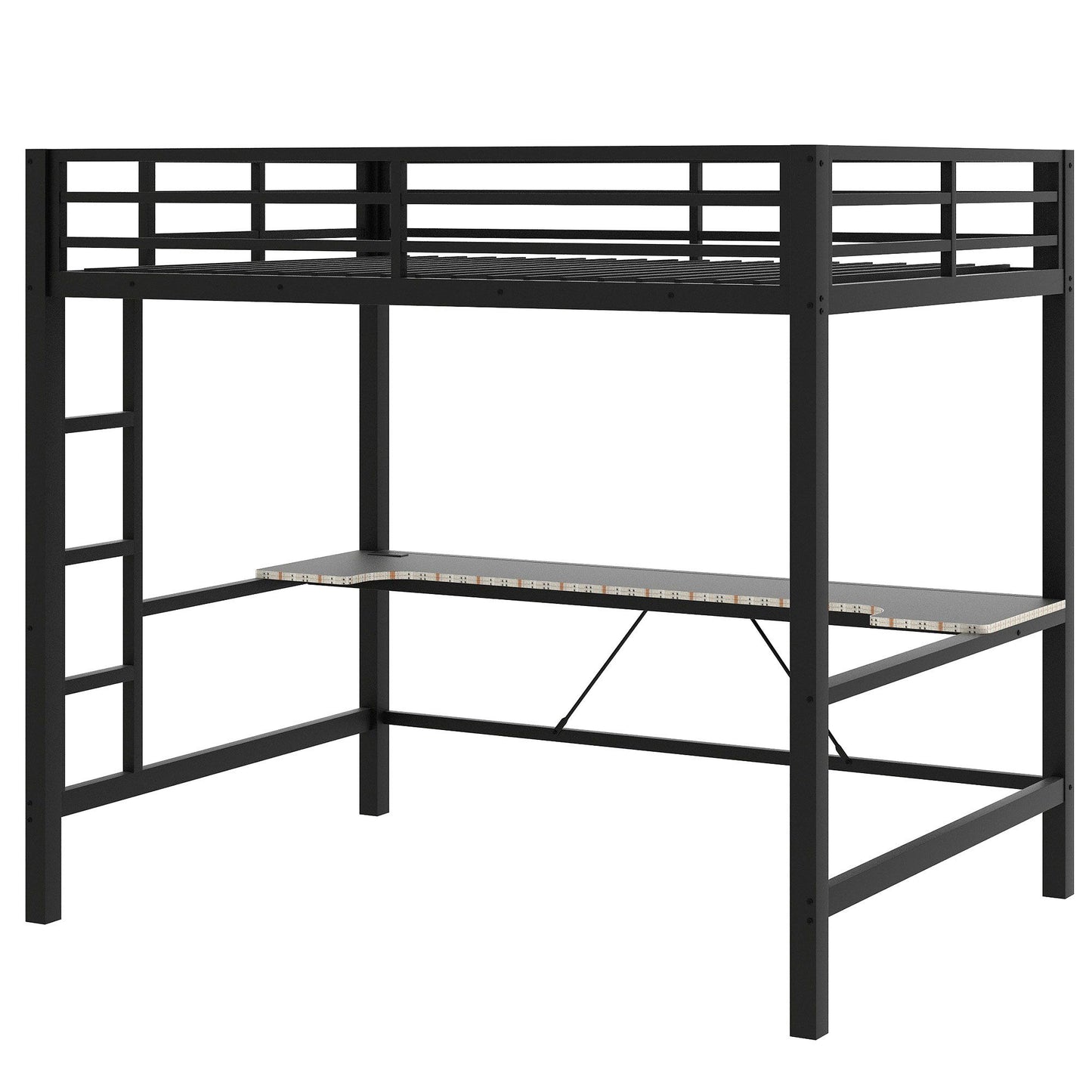 Gaming Metal Loft Bed Frame With LED Light, USB Charge Station And Desk
