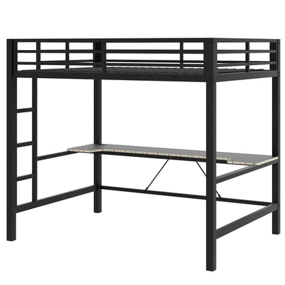 Gaming Metal Loft Bed Frame With LED Light, USB Charge Station And Desk