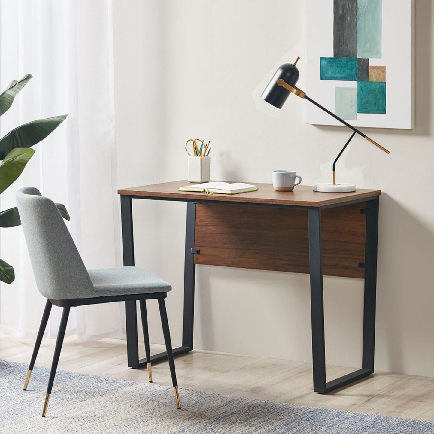 Computer Desk With Metal Legs - Dark Coffee
