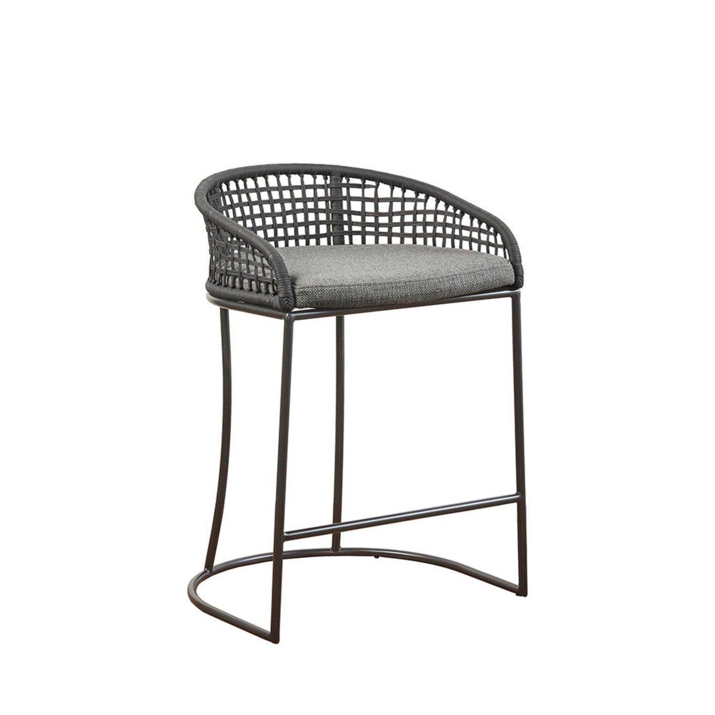 Coastal Woven Counter Stool With Upholstered Seat