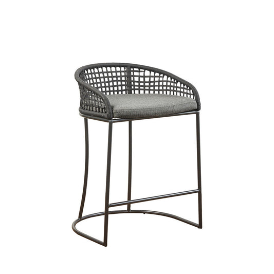 Coastal Woven Counter Stool With Upholstered Seat