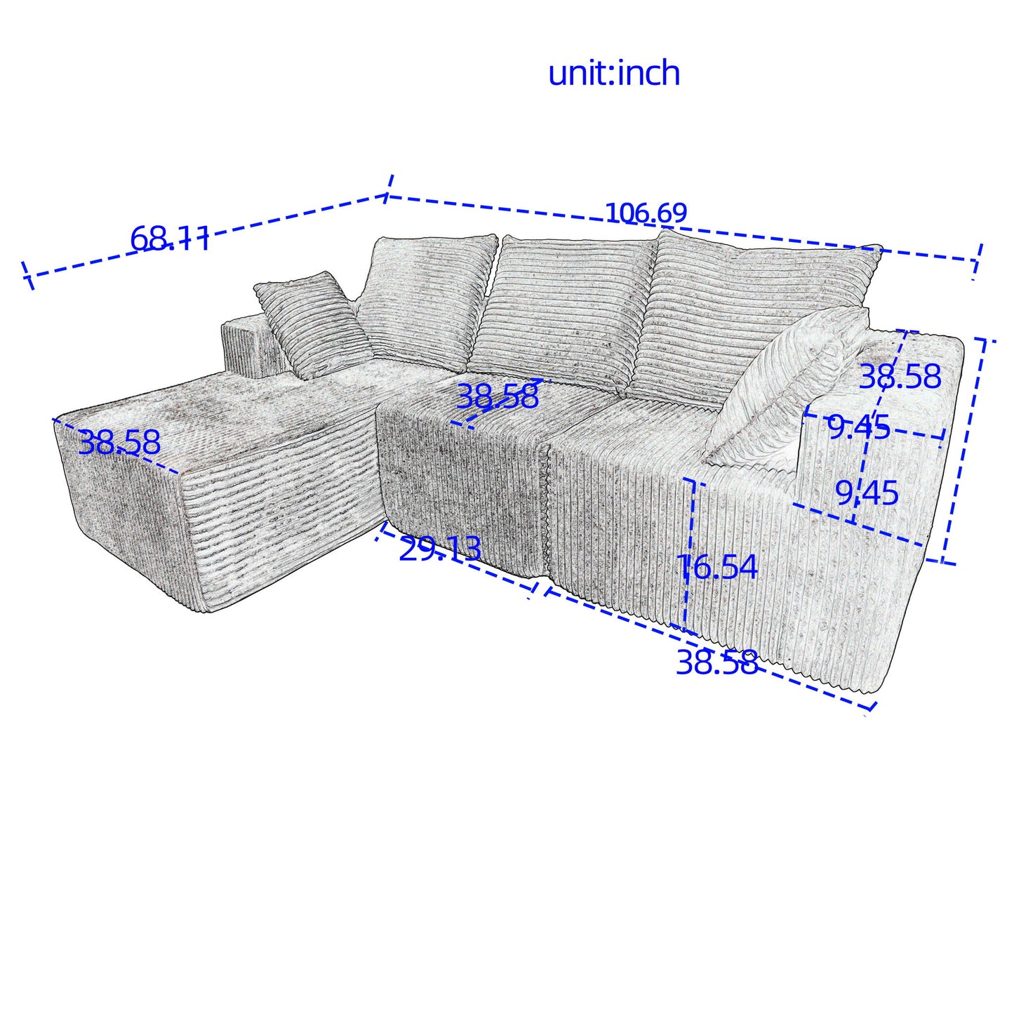 Corner Combination Sofa Sectional Couch With Soft Fabric