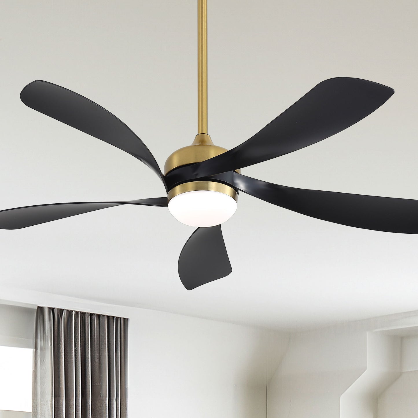 Ceiling Fan With Remote Control, Adjustable Dimmable Lighting & Silent DC Motor - Golden / Matte Black