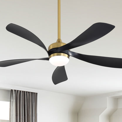 Ceiling Fan With Remote Control, Adjustable Dimmable Lighting & Silent DC Motor - Golden / Matte Black