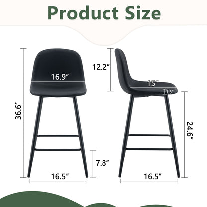Modern Black Pu Bar Chair Rounded Backrest (Set of 2)
