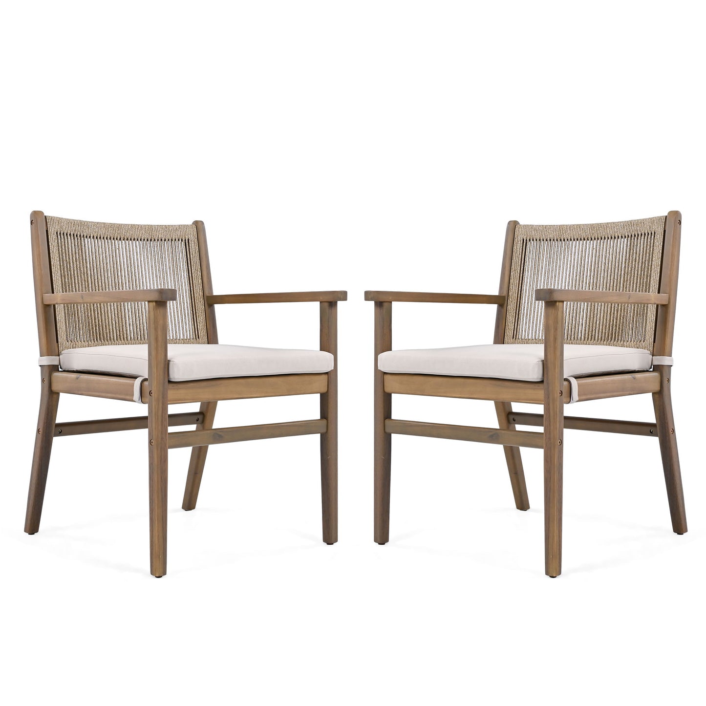 Outdoor Acacia Wood Patio Dining Armchair (Set of 2)