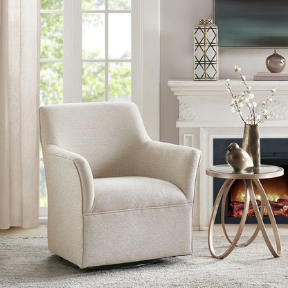 Swivel Glider Chair With 360 Degree Rotation Upholstery Solid Wood Frame - Cream