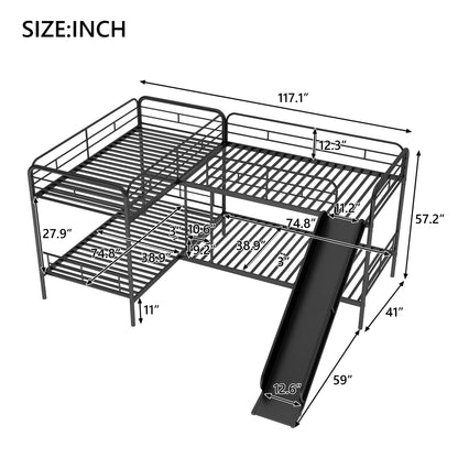 Mission Style Twin Size L-Shaped Bunk Bed With Slide And Ladder - Black