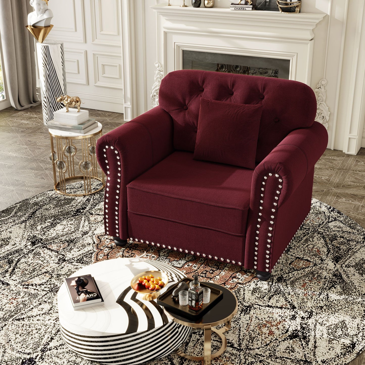 Sofa With Nailhead Trim And Rolled Armrests