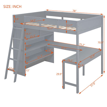 Modern Loft Bed With Desk And Shelves