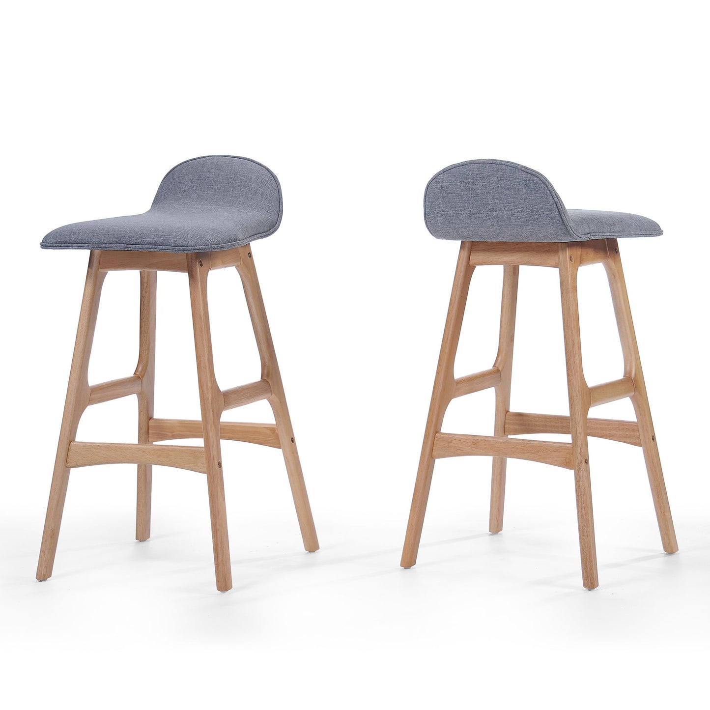 Mid Century Modern Upholstered Low Back Barstools (Set of 2) - Gray / Natural Oak