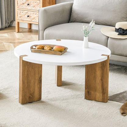 Minimalist Circular Coffee Table With Embedded Leg Design - White / Wood