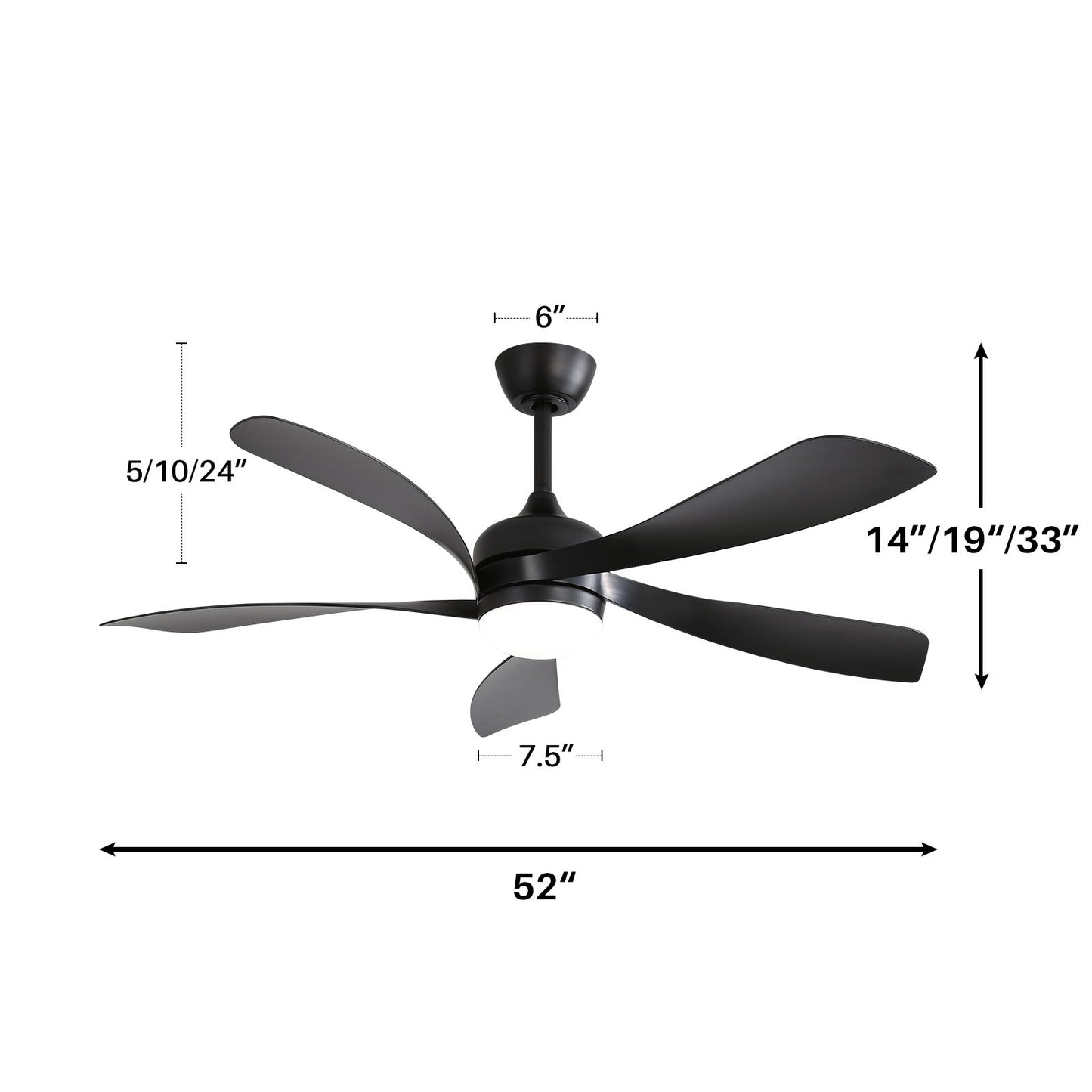Ceiling Fan With 3 Color Dimmable 5 Blades Remote Control Reversible DC Motor And LED Light - Black