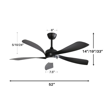 Ceiling Fan With 3 Color Dimmable 5 Blades Remote Control Reversible DC Motor And LED Light - Black