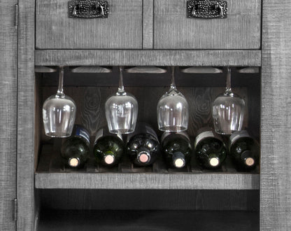 Traditional Wood Home Bar With Stools With Metal Back