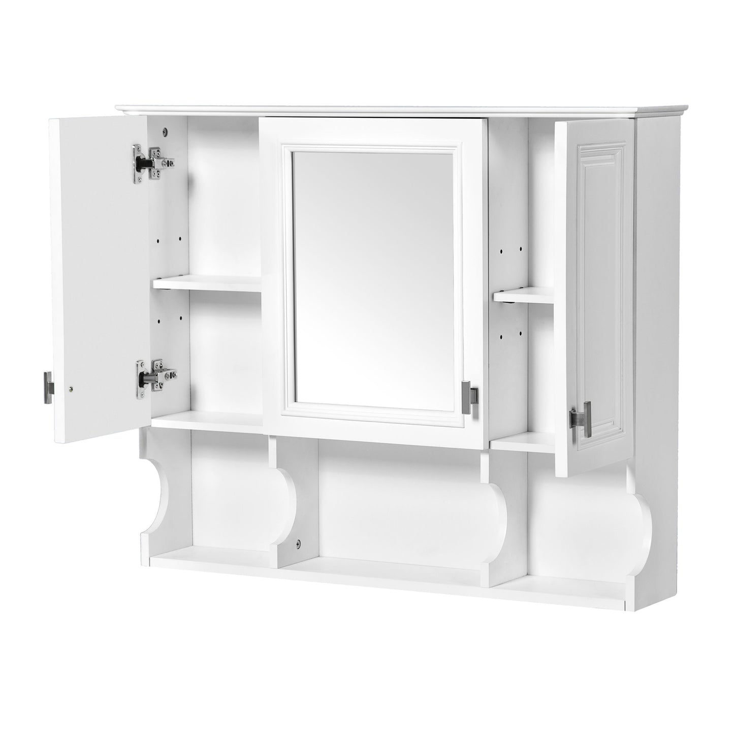 Wall Mounted Bathroom Medicine Wall Cabinet With Mirror & Open Shelves