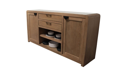 Escape - Dining Buffet Server With Stone Top - Glazed Natural Oak / Natural Cane / Vanilla Bean Stone
