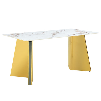 Marble Patterned Slab Dining Table With Steel Butterfly Legs