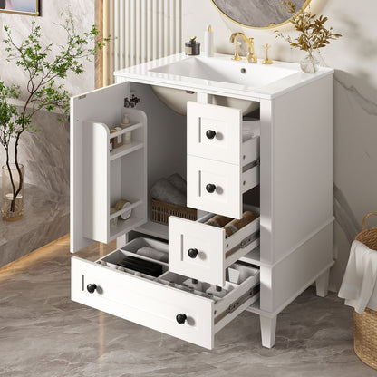 Bathroom Vanity With Integrated Basin, Soft Close Drawers, Door Mounted Double Layer Shelf