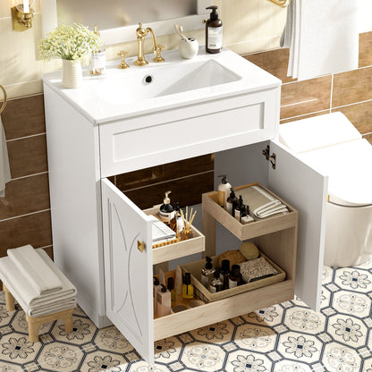 Bathroom Vanity With Sink, Freestanding Storage Cabinet With Handles, Soft Closing Doors