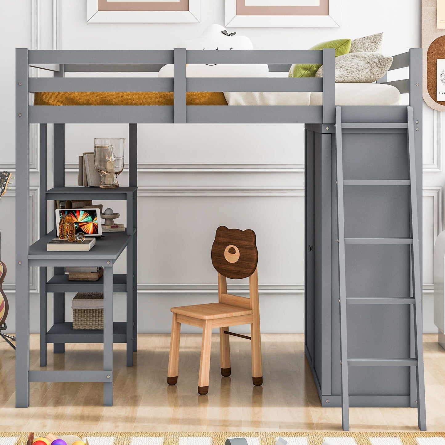 Loft Bed With Wardrobe And Desk And Shelves
