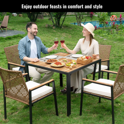 5 Piece Patio Dining Table Set, Acacia Wood Table Top With Umbrella Hole