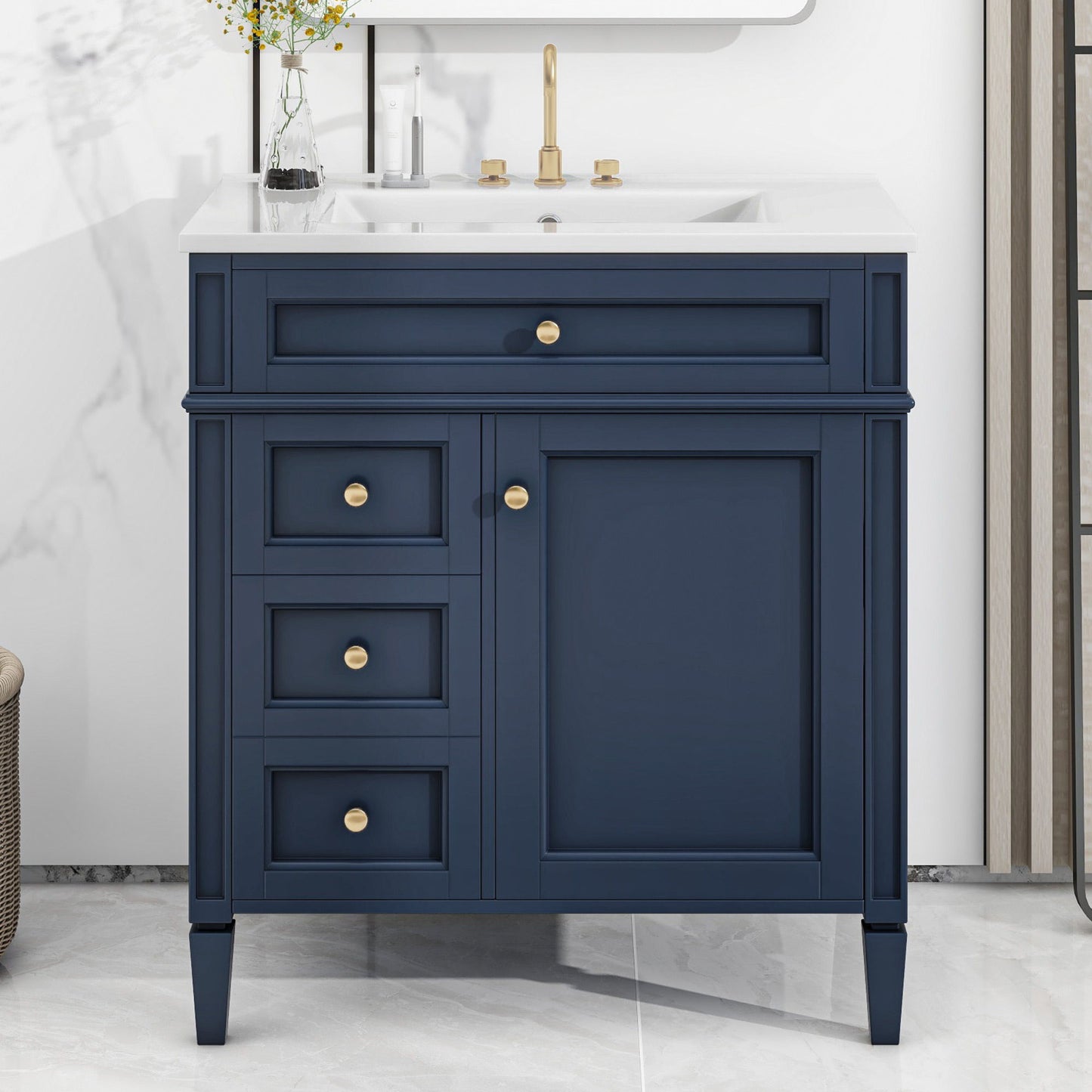 Bathroom Vanity With Top Sink, Storage Cabinet With 2 Drawers, Tip Out Drawer
