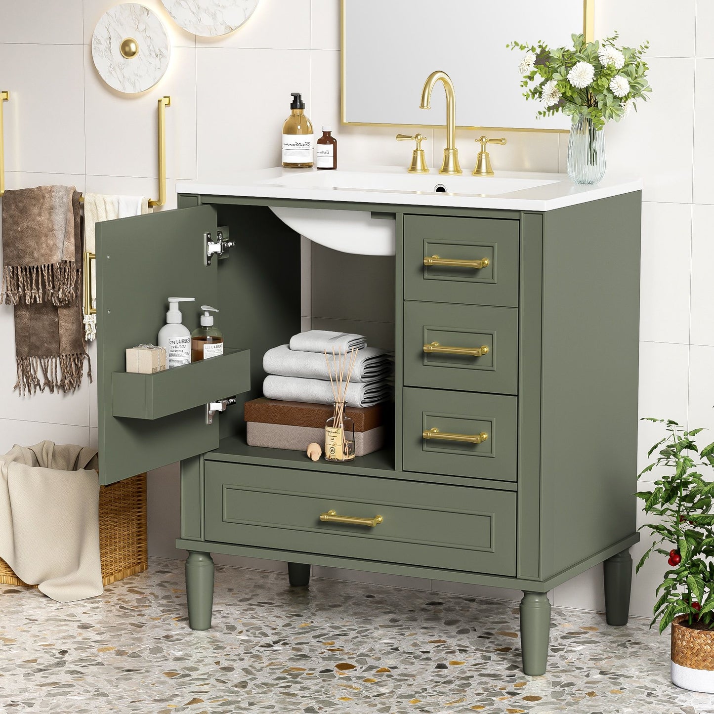 Traditional Bathroom Vanity Set With Soft Close Doors