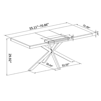 Retro Rectangular Stretch Dining Table With Embossed Center Plate