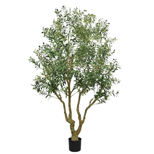 Tall Artificial Olive Tree Large Faux Potted Tree With Natural Trunk And Lifelike Olive Leaves And Fruit - Green