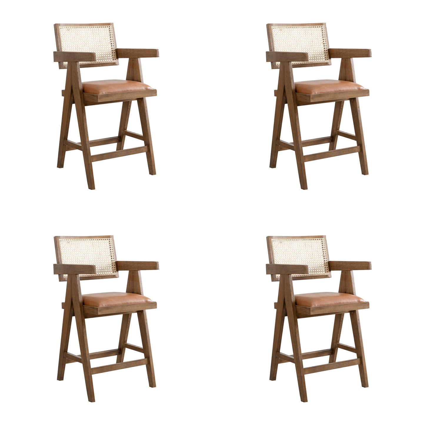Harley - Nutmeg Brown Solid Wood And Rattan Upholstered 26" Counter Height Barstool